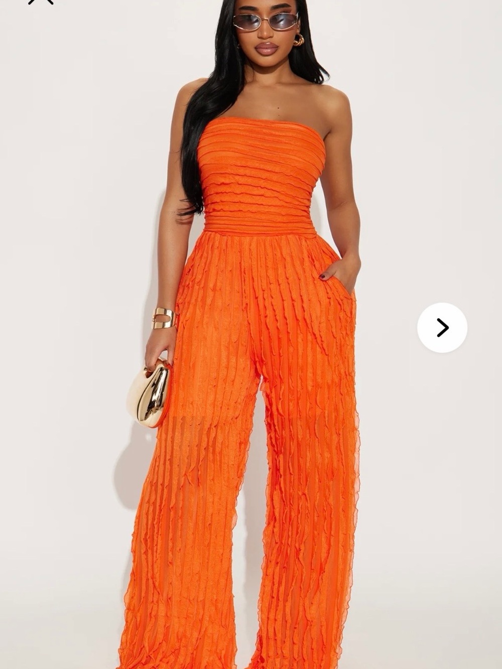 Strapless Orange Wide-Leg Jumpsuit